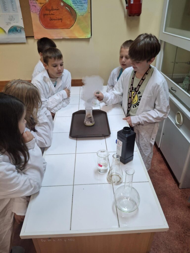 uczniowie na zajęciach chemicznych