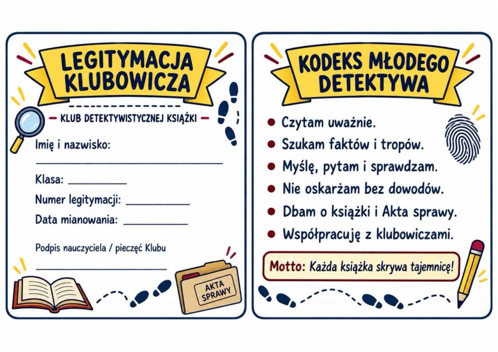 legitymacja klubowicza i kodeks młodego detektywa