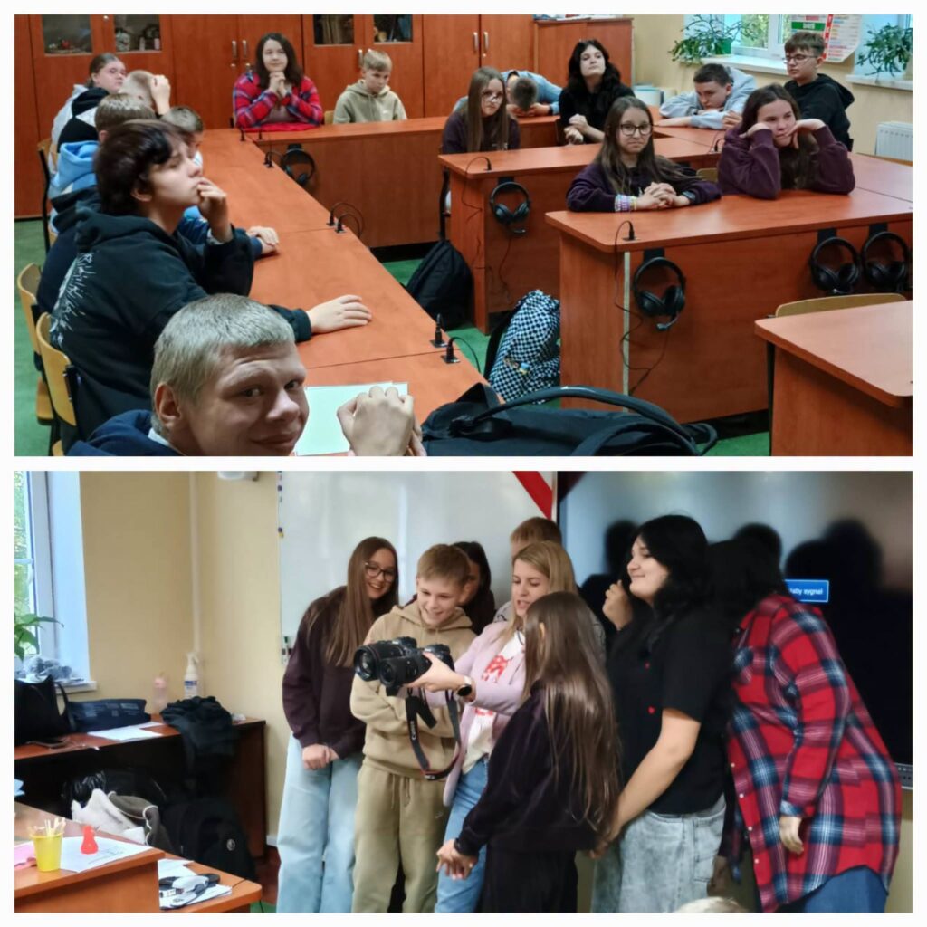 uczniowie podczas warsztatów fotograficznych