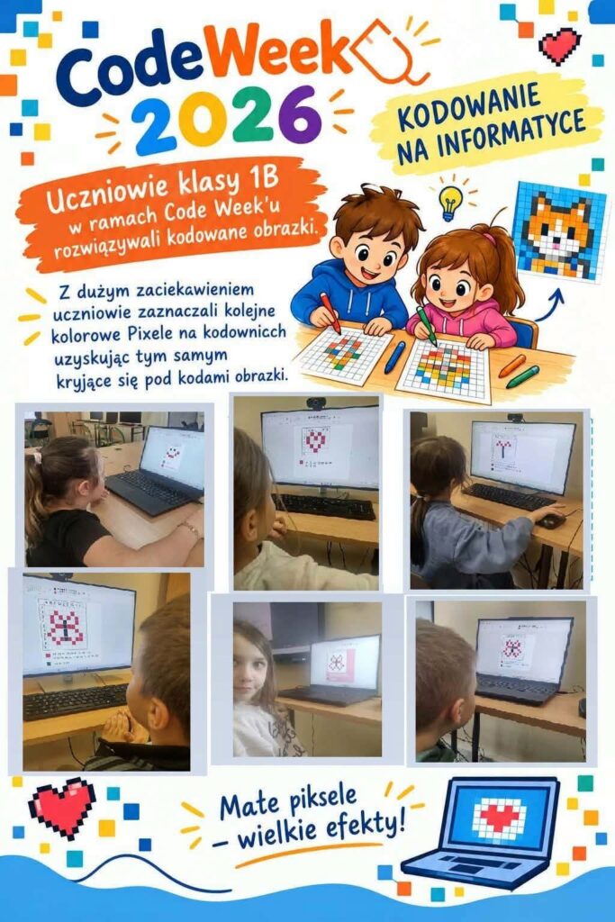 plakat z uczniami podczas kodowania