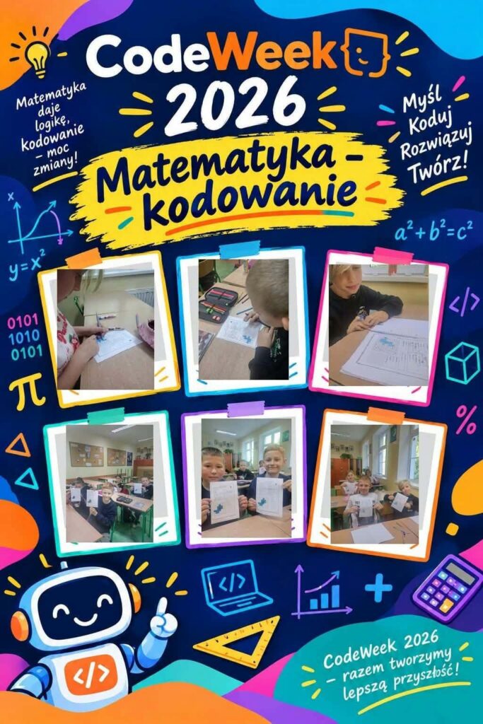 plakat z uczniami podczas kodowania